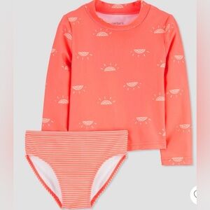 Baby girl two piece bathing suit with rash guard and bottom sherbet oran…